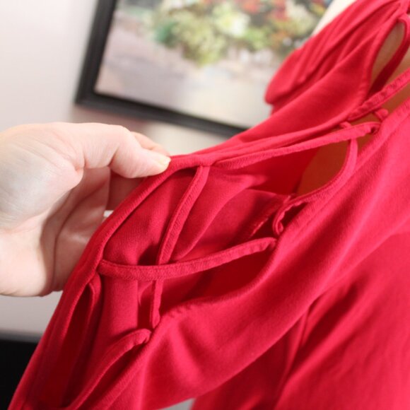 Bold Elements XXL Bright Red Cut-Out Arm Blouse Top Long Sleeve - Picture 4 of 11